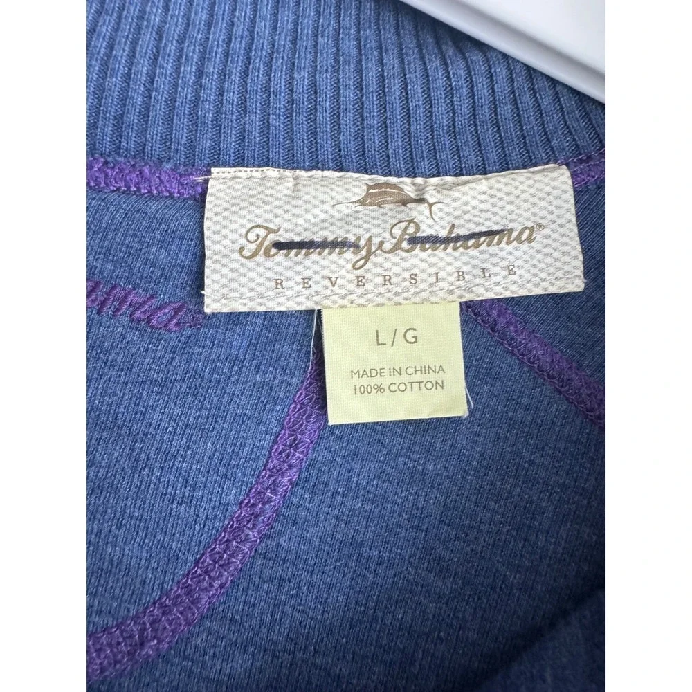 Tommy Bahama Mens Reversible Quarter‎ Zip Sweater Purple Blue Cotton Large 1330